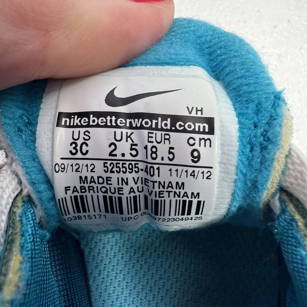 Nike Infant Size 3C Fusion Run 525595 401 Turquoise Blue Leather‎ Mesh Hook Loop